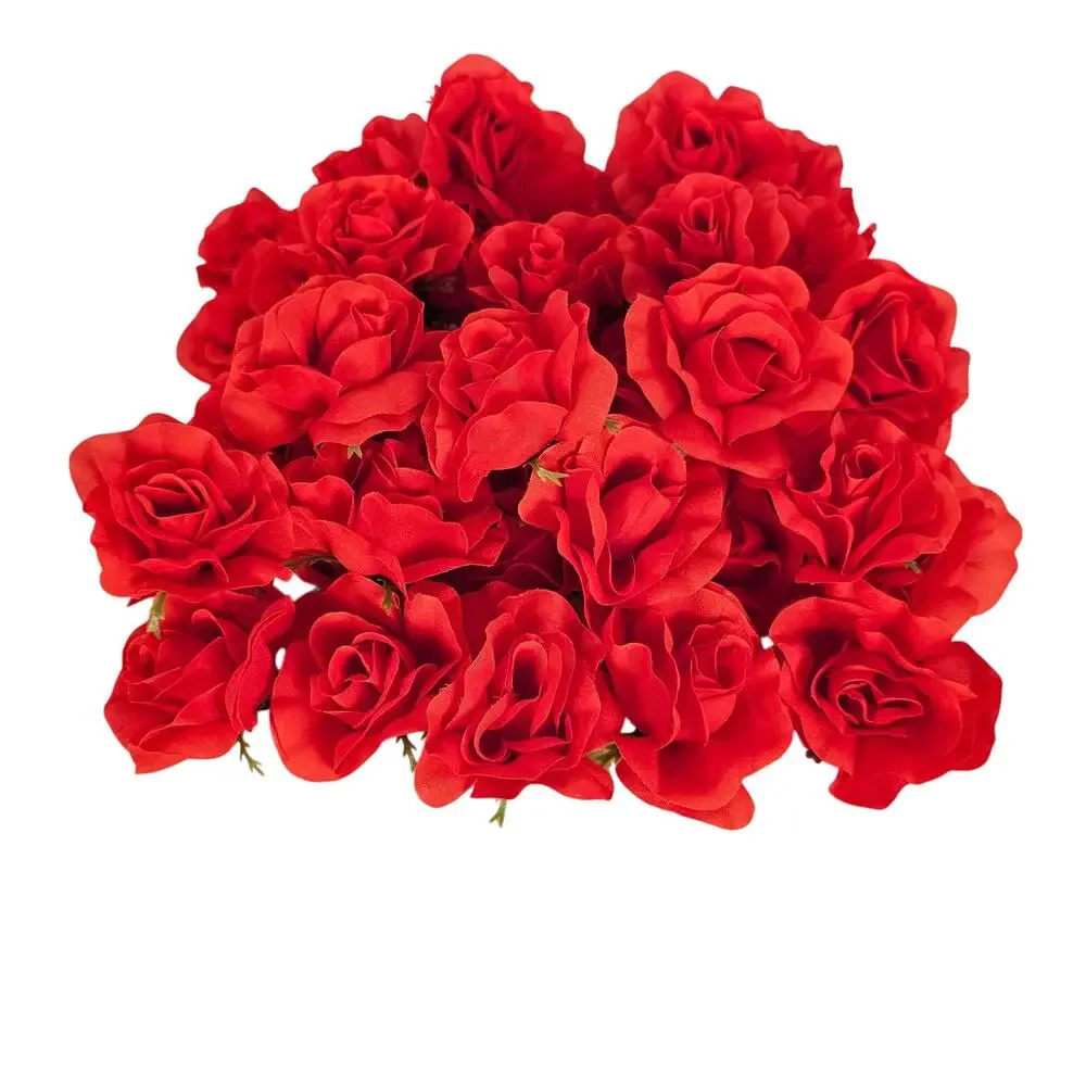 105 Red Silk Rose Heads Lot Open Roses Buds Stemless Wedding Craft Decor